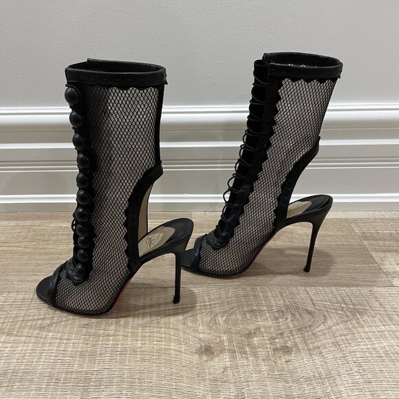 Christian Louboutin black open toe ankle cut out high heel cage bootie - Picture 6 of 8